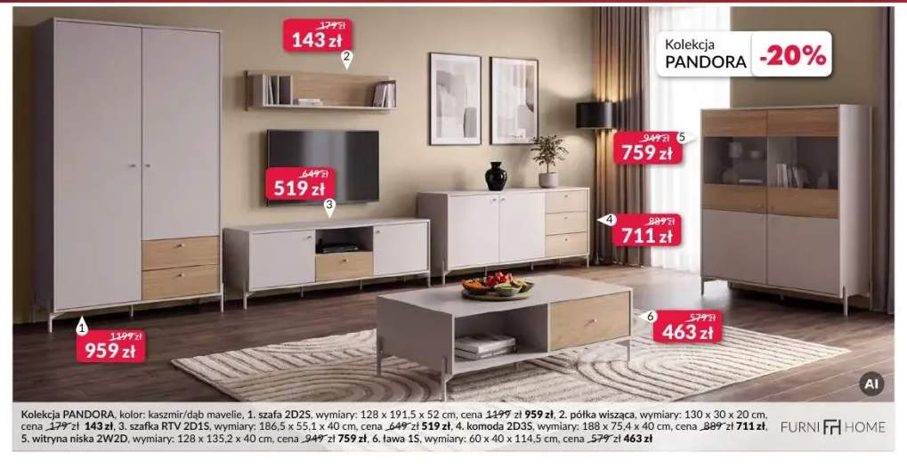 Szafa 2D2S Pandora Furni Home +5 wariantów