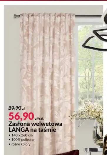 Zasłona welwetowa Langa na taśmie 140x260 cm